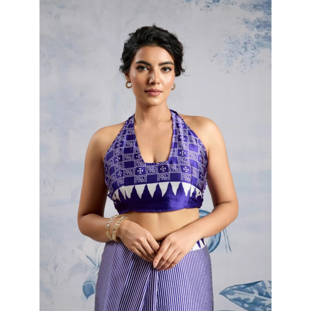 Amfyn Women's Satin Crepe Printed Saree With Unstitched Blouse 5.5Mtr (Purple)