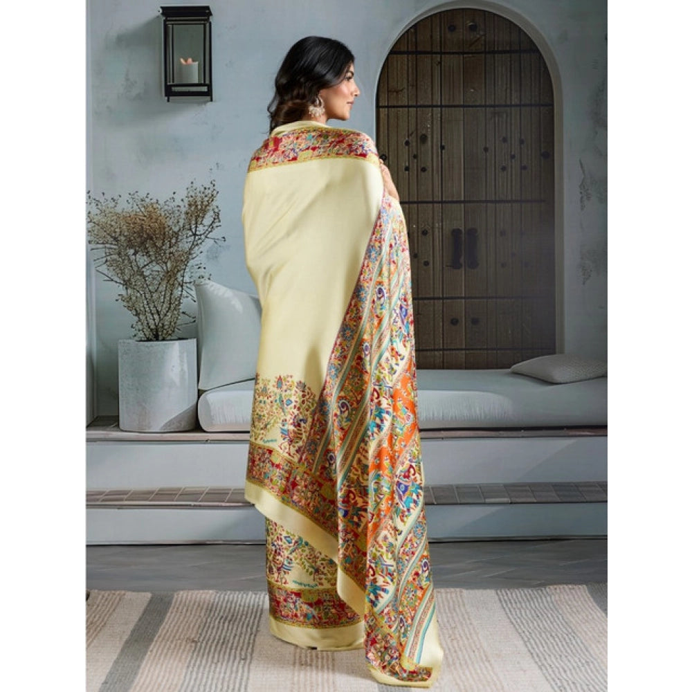 Amfyn Women's Satin Crepe Printed Saree With Unstitched Blouse 5.5Mtr (Cream)