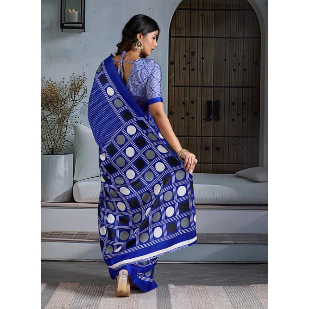 Amfyn Women's Satin Crepe Printed Saree With Unstitched Blouse 5.5Mtr (Blue)