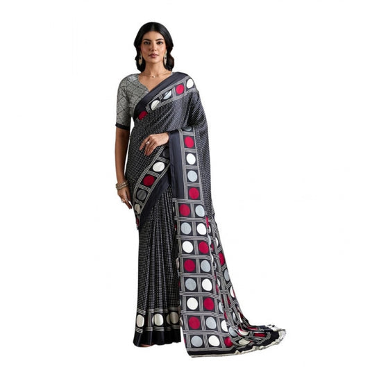 Amfyn Women's Satin Crepe Printed Saree With Unstitched Blouse 5.5Mtr (Black)
