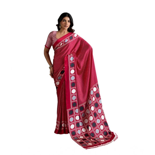 Amfyn Women's Satin Crepe Printed Saree With Unstitched Blouse 5.5Mtr (Red)
