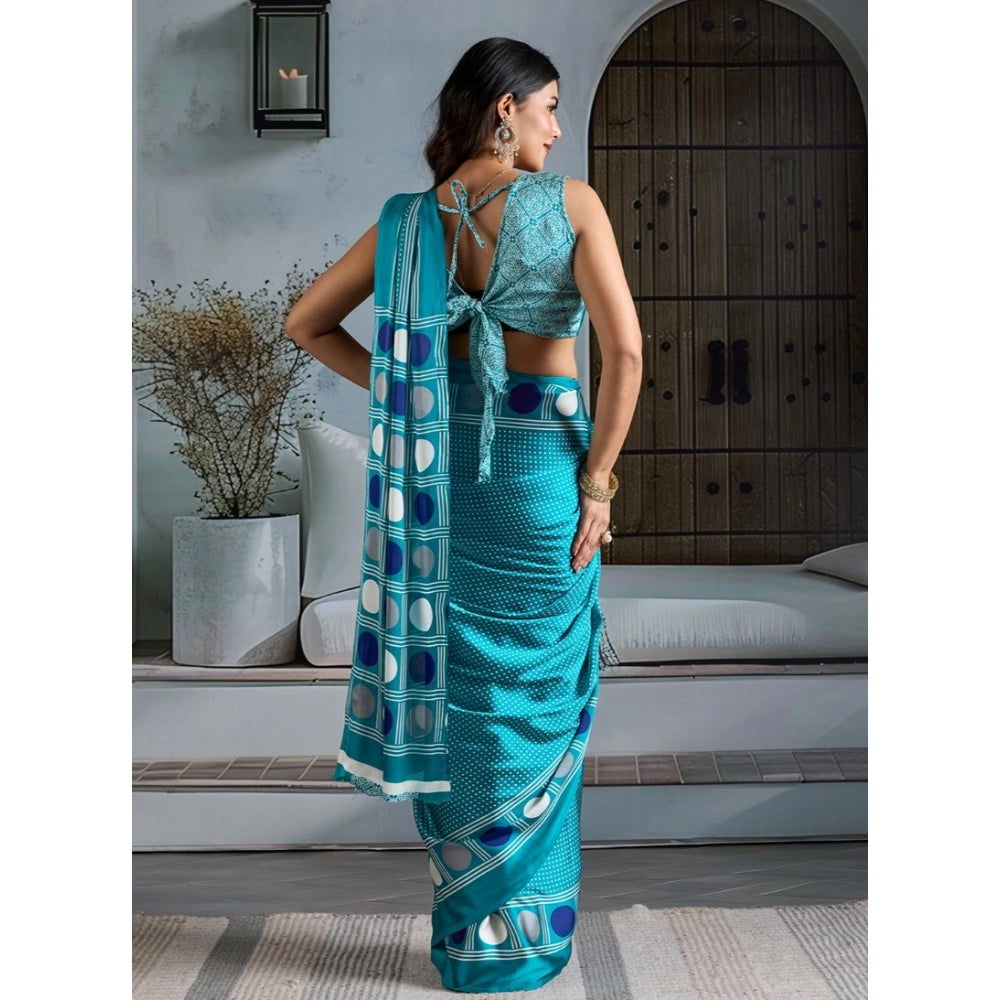 Amfyn Women's Satin Crepe Printed Saree With Unstitched Blouse 5.5Mtr (Sky Blue)