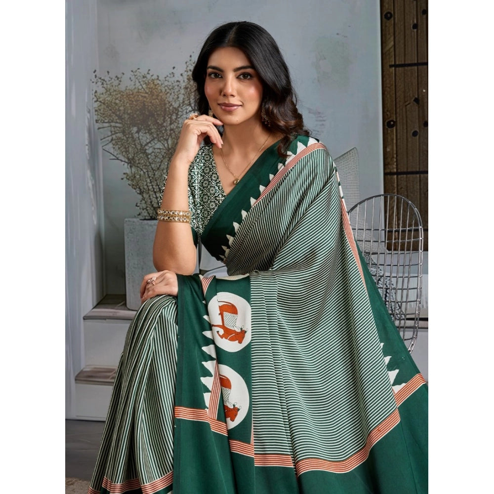 Amfyn Women's Satin Crepe Printed Saree With Unstitched Blouse 5.5Mtr (Green)