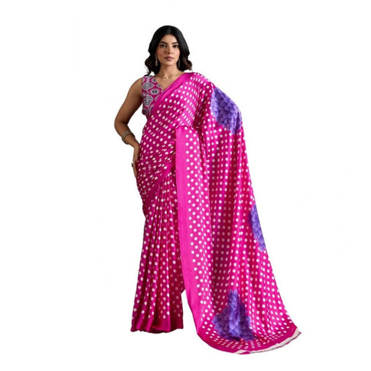 Amfyn Women's Satin Crepe Printed Saree With Unstitched Blouse 5.5Mtr (Pink)