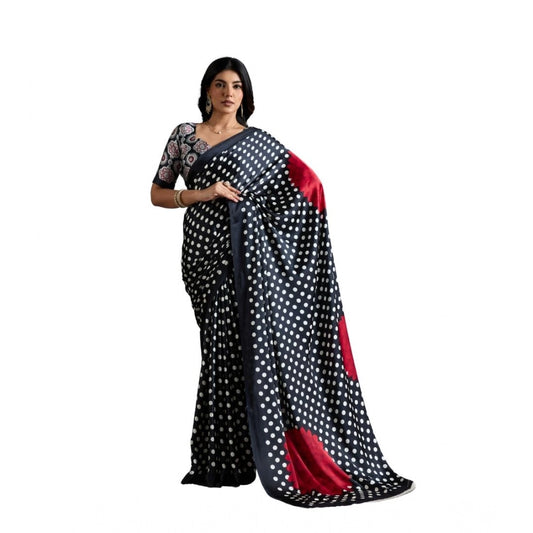 Amfyn Women's Satin Crepe Printed Saree With Unstitched Blouse 5.5Mtr (Black)