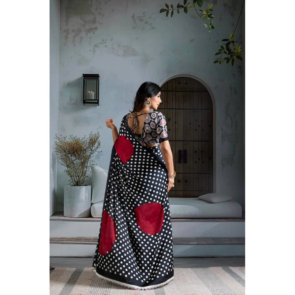 Amfyn Women's Satin Crepe Printed Saree With Unstitched Blouse 5.5Mtr (Black)