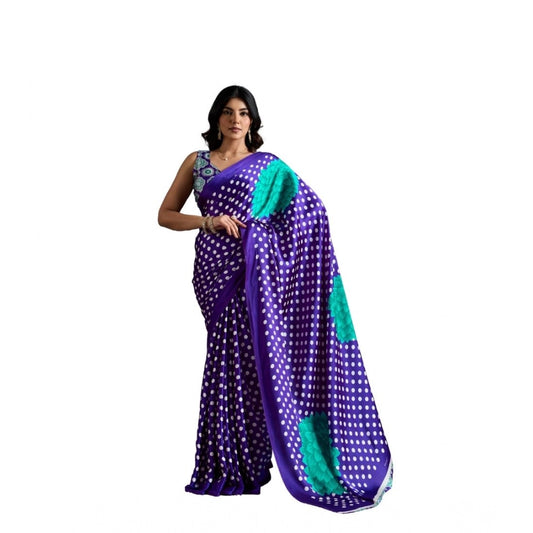 Amfyn Women's Satin Crepe Printed Saree With Unstitched Blouse 5.5Mtr (Purple)