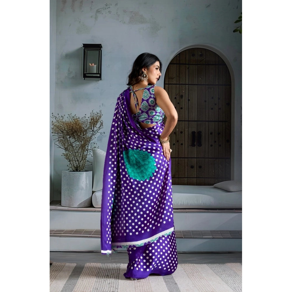 Amfyn Women's Satin Crepe Printed Saree With Unstitched Blouse 5.5Mtr (Purple)