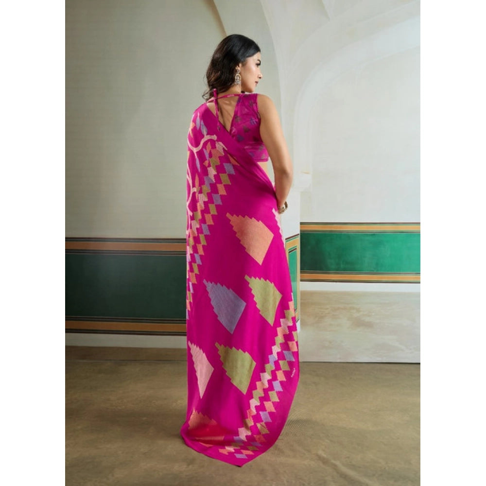Amfyn Women's Satin Crepe Printed Saree With Unstitched Blouse 5.5Mtr (Pink)