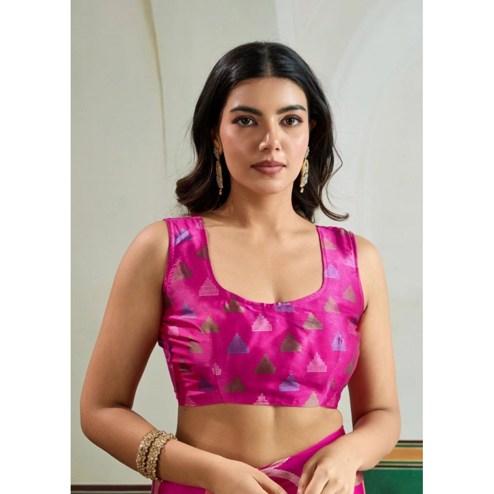 Amfyn Women's Satin Crepe Printed Saree With Unstitched Blouse 5.5Mtr (Pink)
