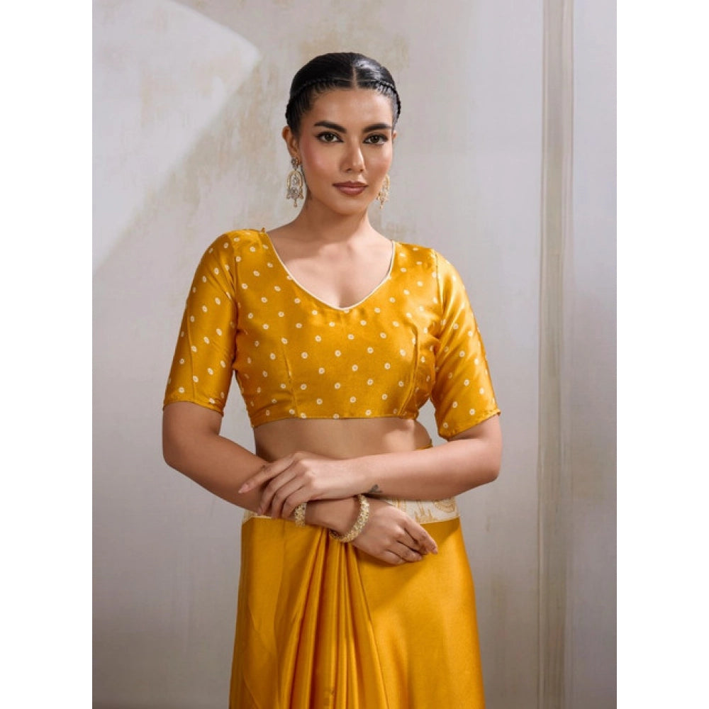 Amfyn Women's Satin Crepe Printed Saree With Unstitched Blouse 5.5Mtr (Mustard)