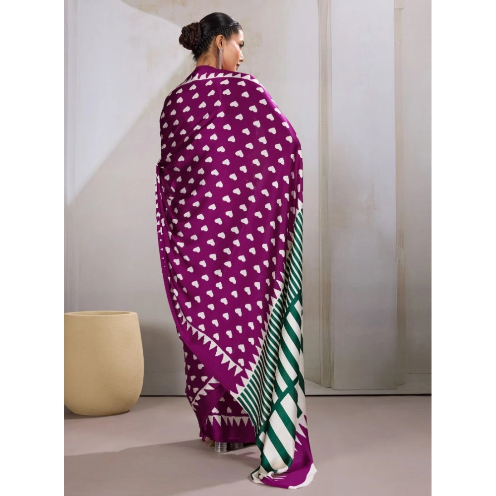 Amfyn Women's Satin Crepe Printed Saree With Unstitched Blouse 5.5Mtr (Purple)