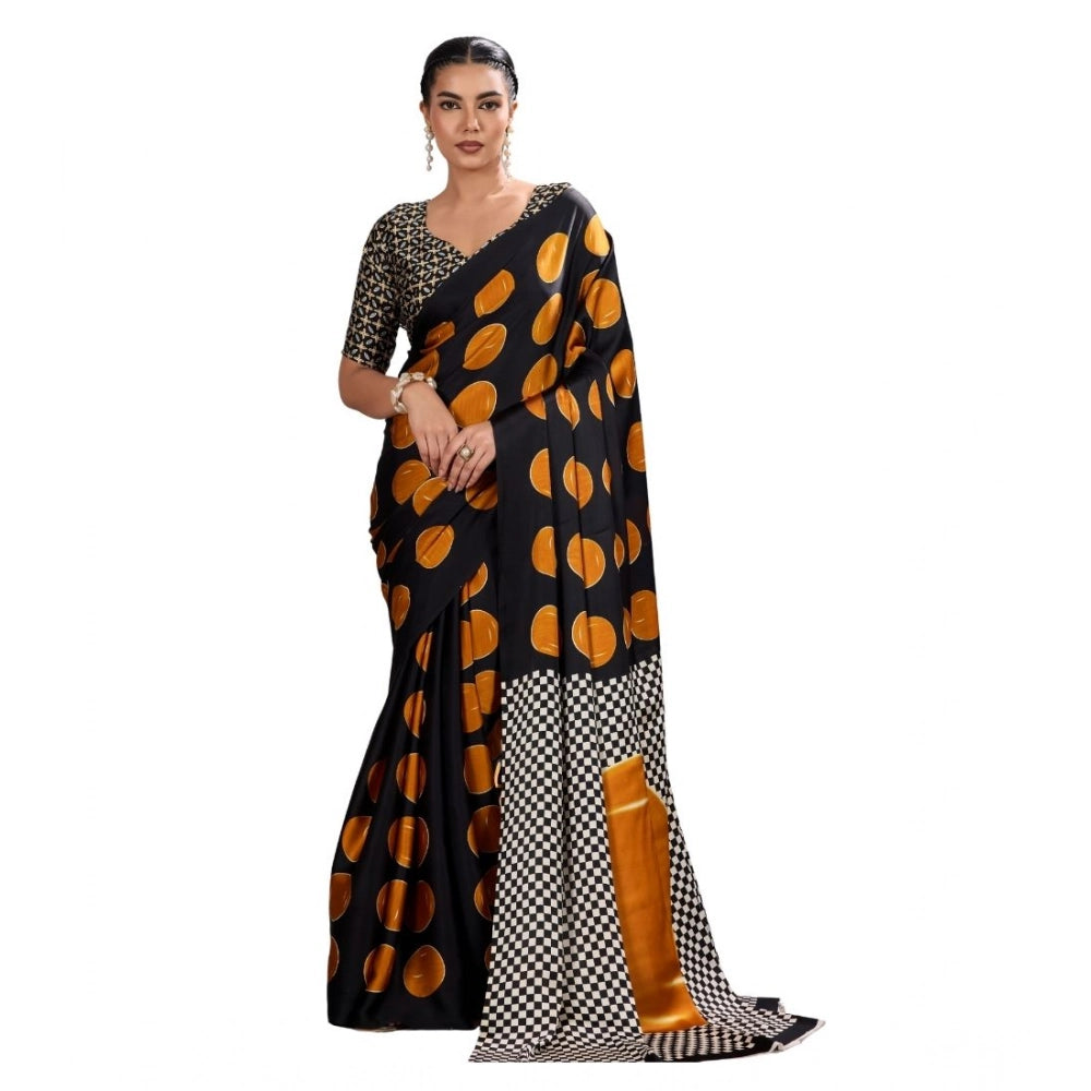 Amfyn Women's Satin Crepe Printed Saree With Unstitched Blouse 5.5Mtr (Mustard)