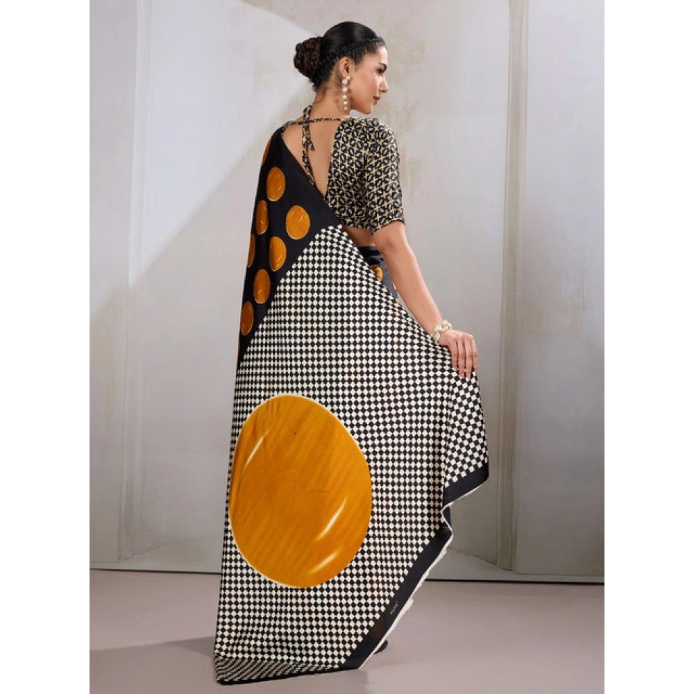 Amfyn Women's Satin Crepe Printed Saree With Unstitched Blouse 5.5Mtr (Mustard)