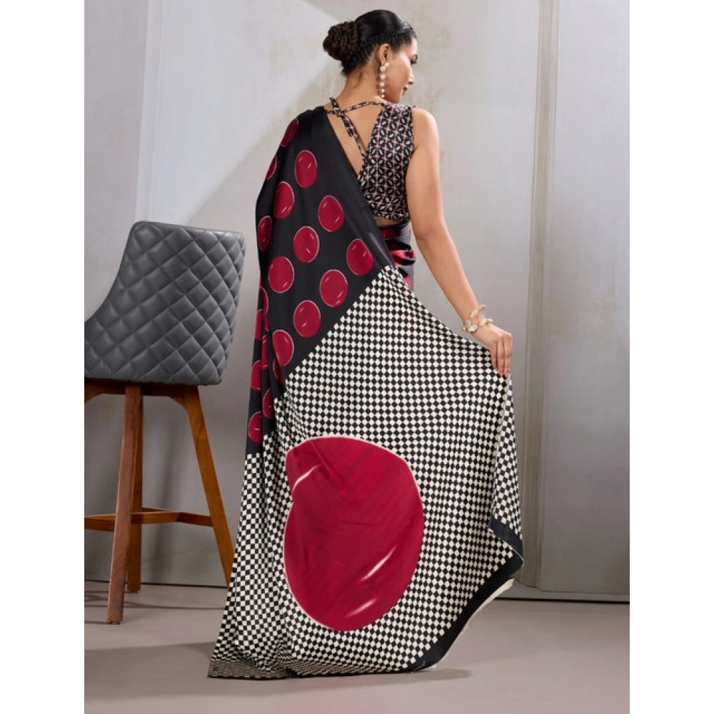 Amfyn Women's Satin Crepe Printed Saree With Unstitched Blouse 5.5Mtr (Maroon)