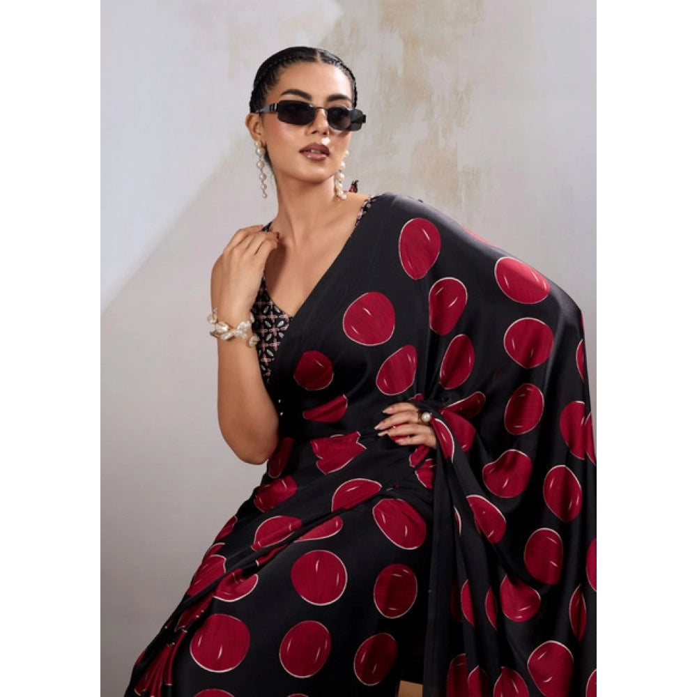 Amfyn Women's Satin Crepe Printed Saree With Unstitched Blouse 5.5Mtr (Maroon)