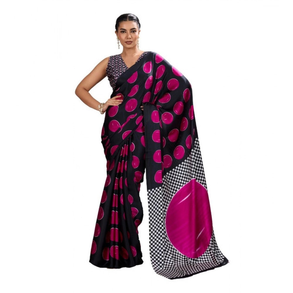Amfyn Women's Satin Crepe Printed Saree With Unstitched Blouse 5.5Mtr (Pink)