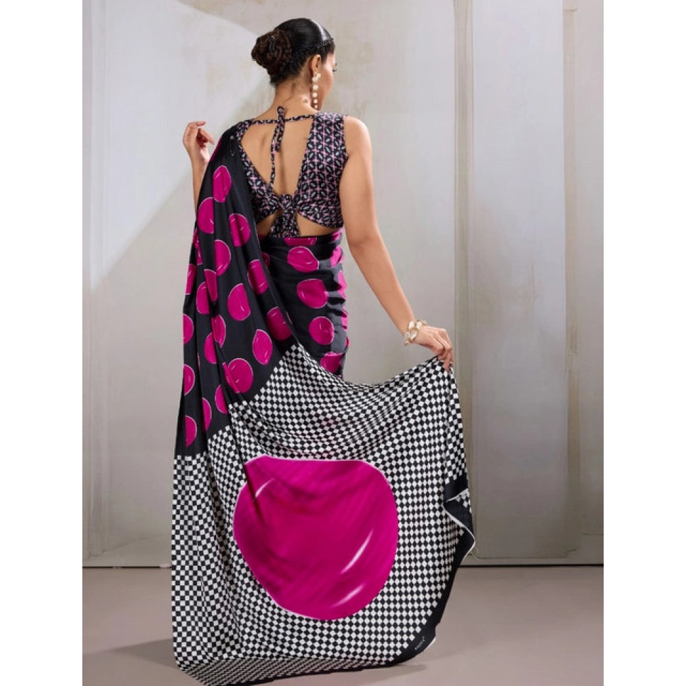 Amfyn Women's Satin Crepe Printed Saree With Unstitched Blouse 5.5Mtr (Pink)
