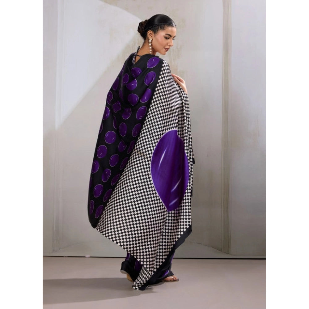 Amfyn Women's Satin Crepe Printed Saree With Unstitched Blouse 5.5Mtr (Purple)