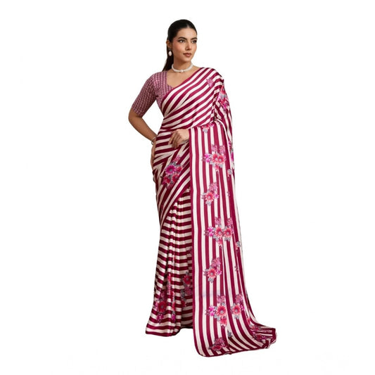 Amfyn Women's Satin Crepe Printed Saree With Unstitched Blouse 5.5Mtr (Maroon)