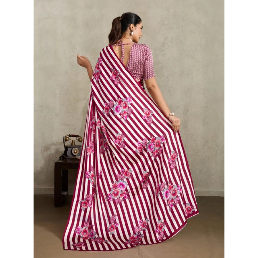 Amfyn Women's Satin Crepe Printed Saree With Unstitched Blouse 5.5Mtr (Maroon)