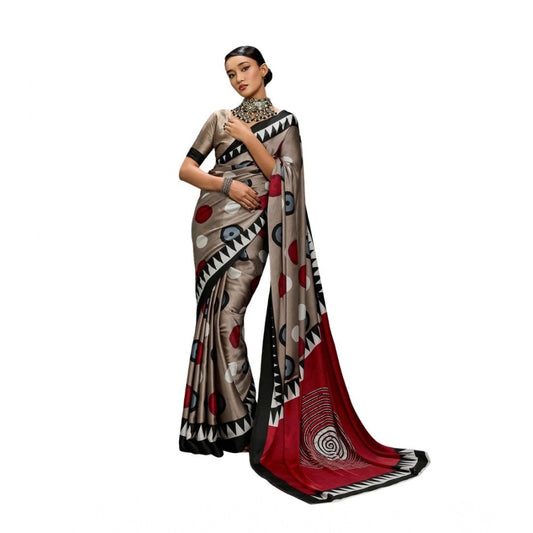 Amfyn Women's Satin Crepe Printed Saree With Unstitched Blouse 5.5Mtr (Grey)