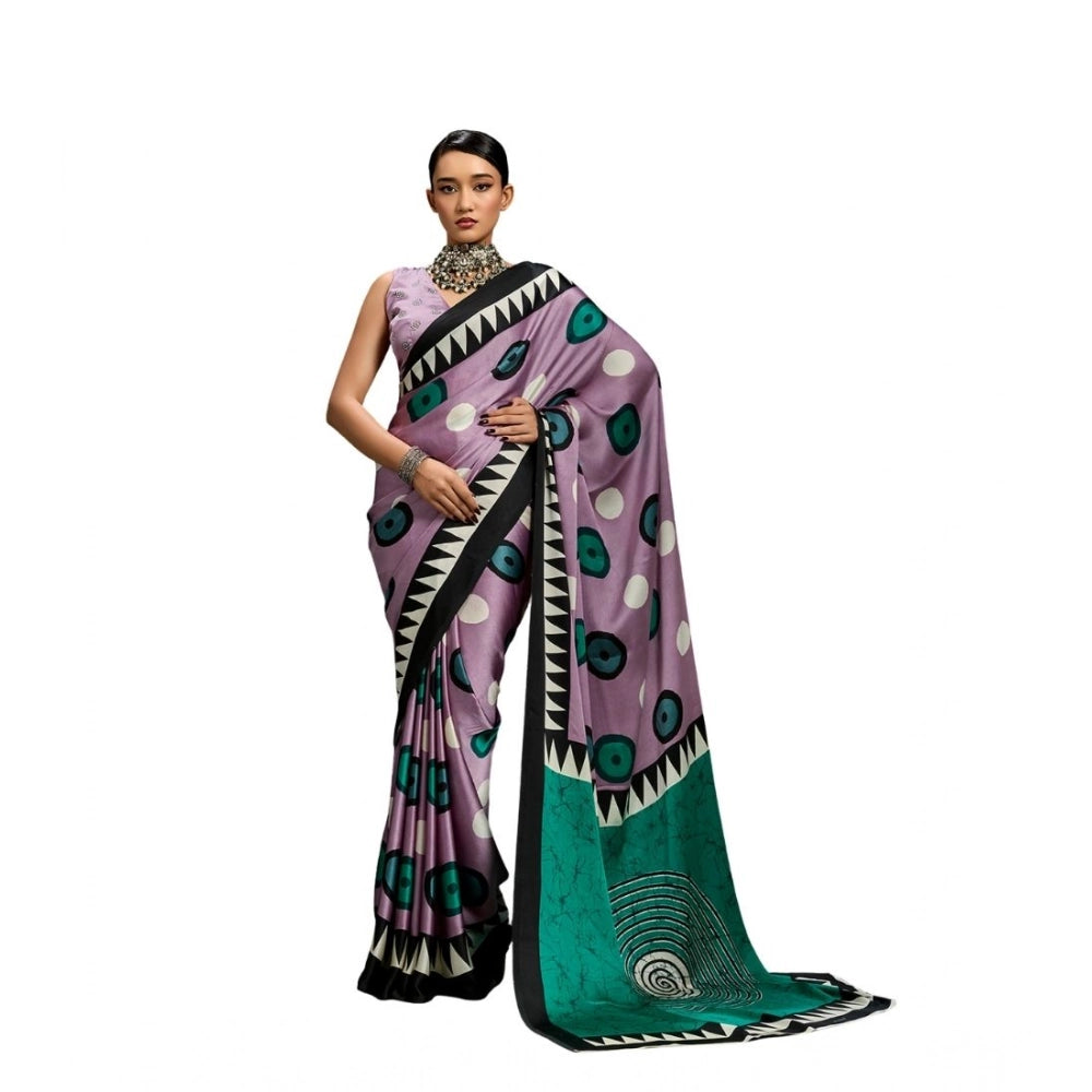 Amfyn Women's Satin Crepe Printed Saree With Unstitched Blouse 5.5Mtr (Multicolor)