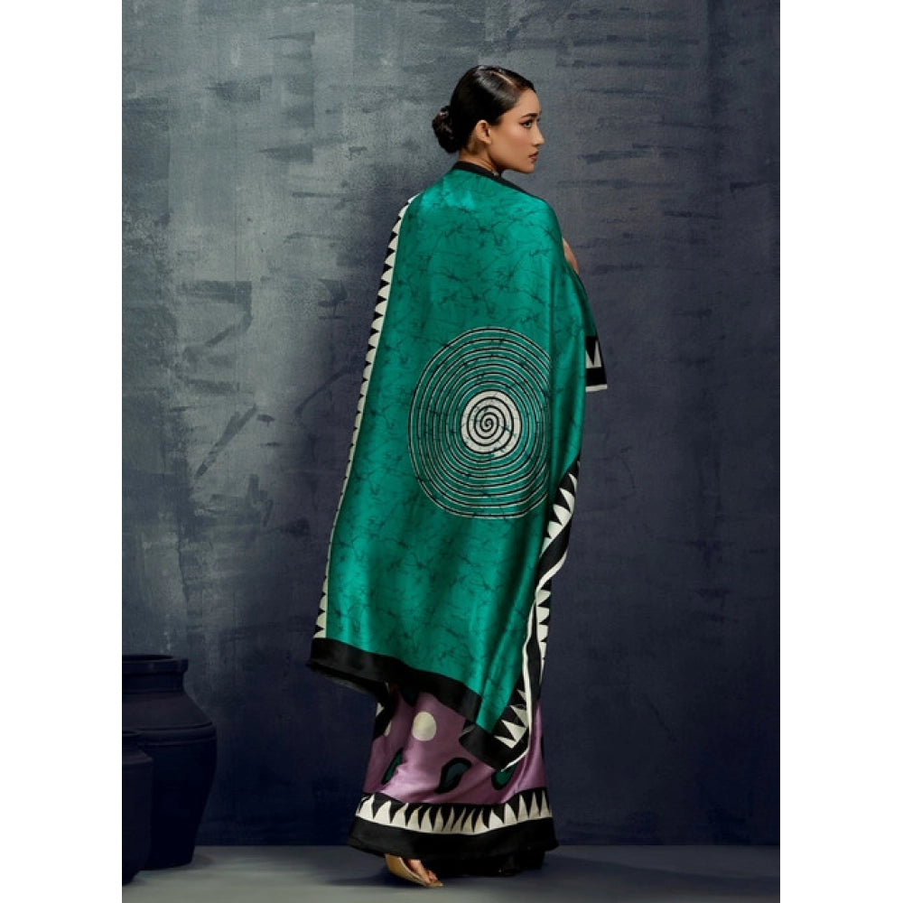 Amfyn Women's Satin Crepe Printed Saree With Unstitched Blouse 5.5Mtr (Multicolor)