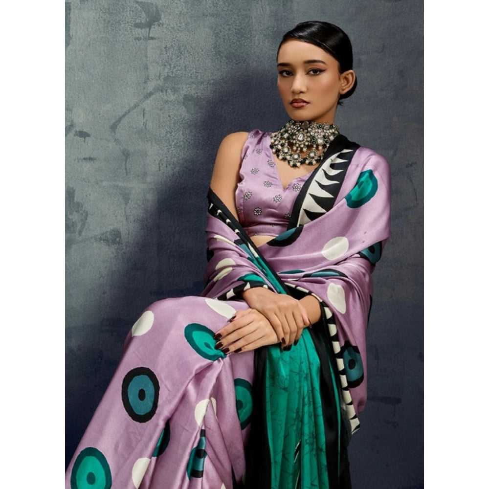 Amfyn Women's Satin Crepe Printed Saree With Unstitched Blouse 5.5Mtr (Multicolor)