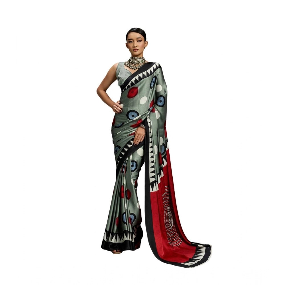 Amfyn Women's Satin Crepe Printed Saree With Unstitched Blouse 5.5Mtr (Multicolor)