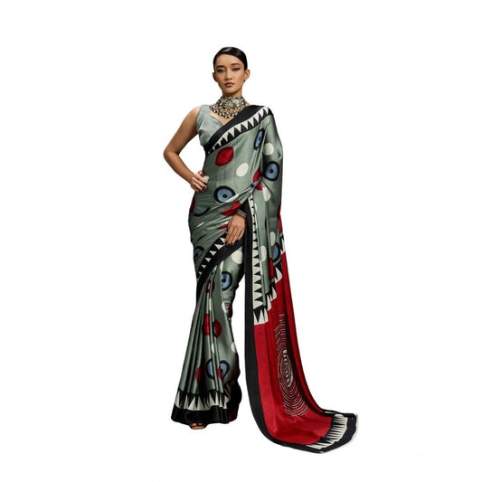 Amfyn Women's Satin Crepe Printed Saree With Unstitched Blouse 5.5Mtr (Multicolor)
