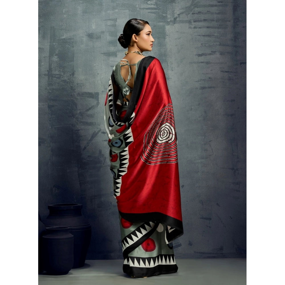 Amfyn Women's Satin Crepe Printed Saree With Unstitched Blouse 5.5Mtr (Multicolor)
