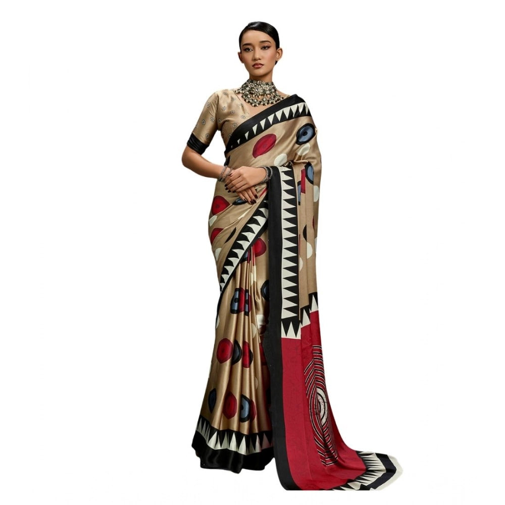 Amfyn Women's Satin Crepe Printed Saree With Unstitched Blouse 5.5Mtr (Multicolor)