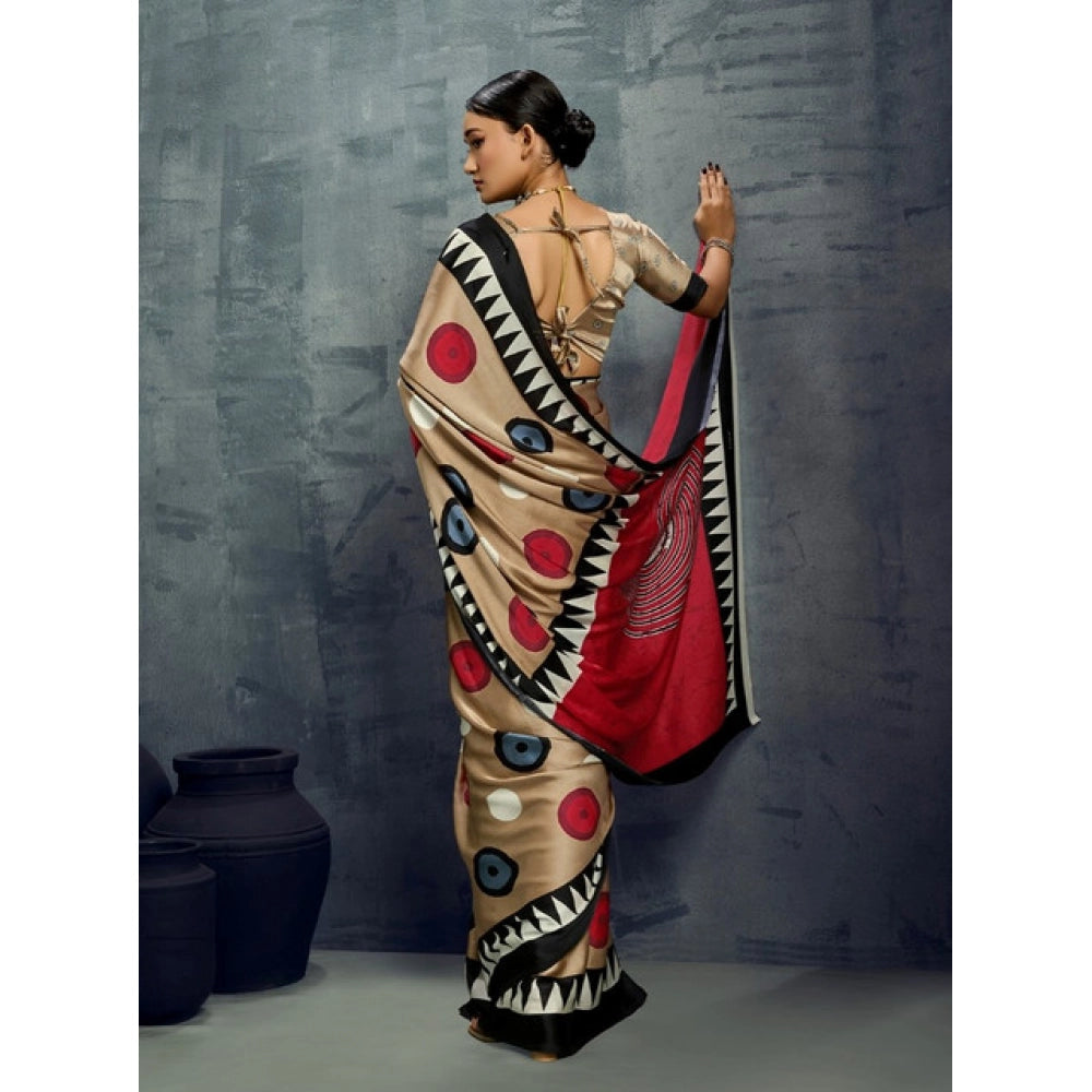 Amfyn Women's Satin Crepe Printed Saree With Unstitched Blouse 5.5Mtr (Multicolor)