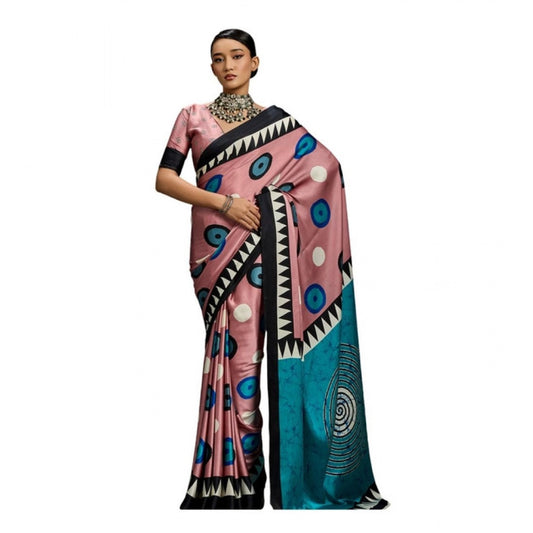 Amfyn Women's Satin Crepe Printed Saree With Unstitched Blouse 5.5Mtr (Multicolor)
