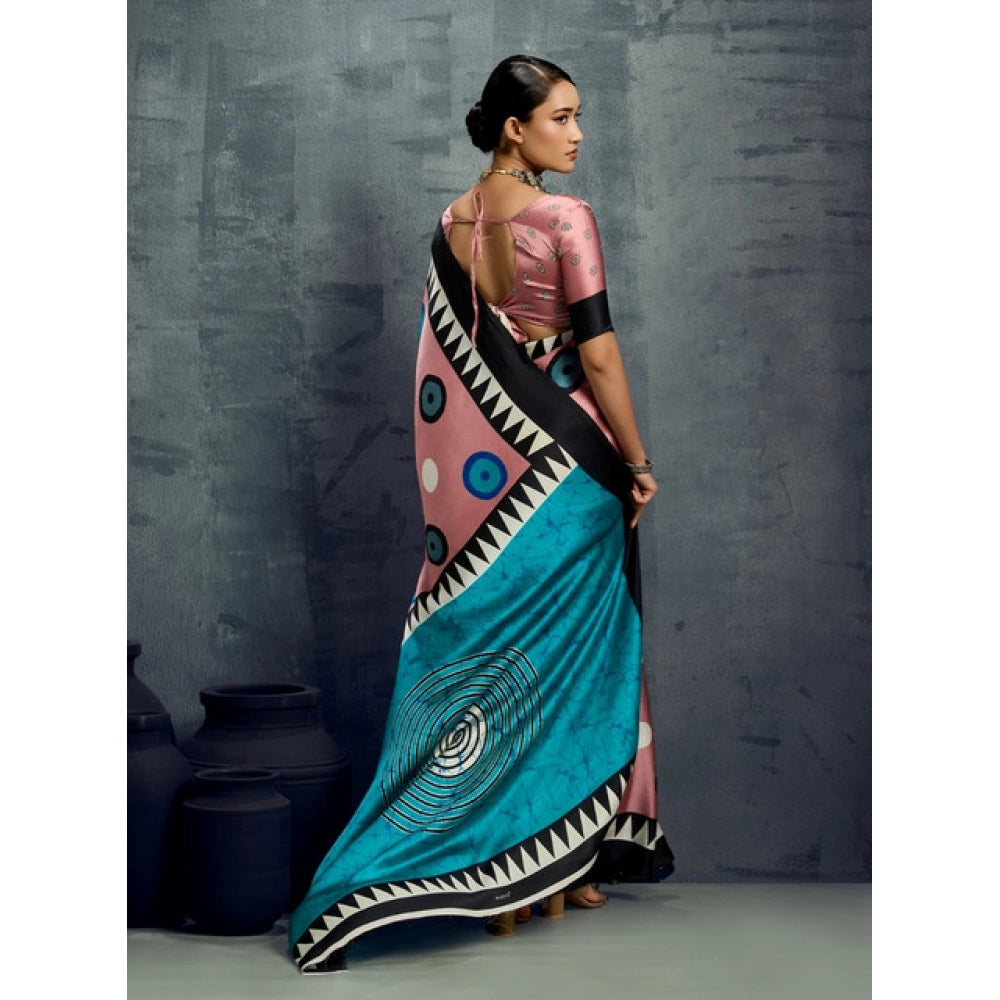 Amfyn Women's Satin Crepe Printed Saree With Unstitched Blouse 5.5Mtr (Multicolor)