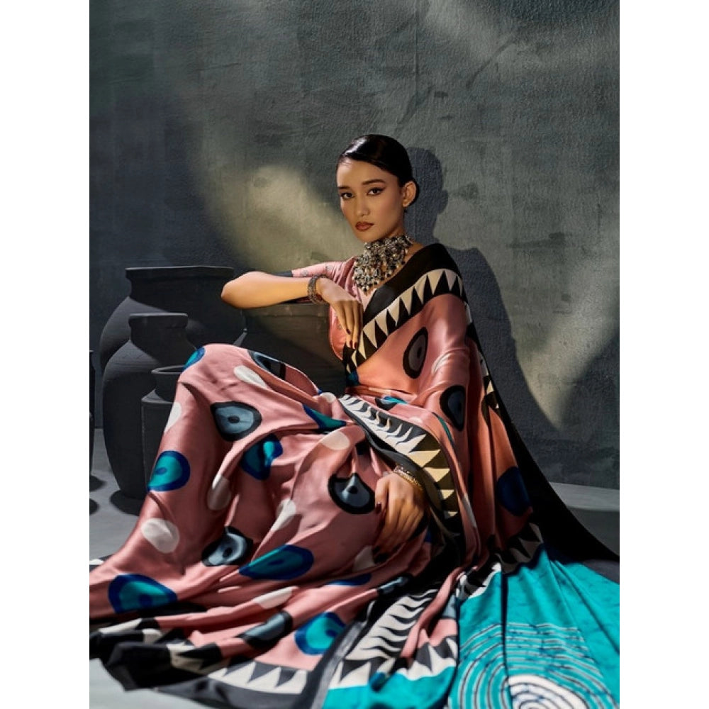 Amfyn Women's Satin Crepe Printed Saree With Unstitched Blouse 5.5Mtr (Multicolor)