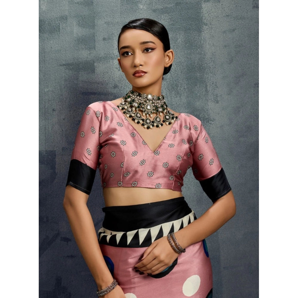 Amfyn Women's Satin Crepe Printed Saree With Unstitched Blouse 5.5Mtr (Multicolor)