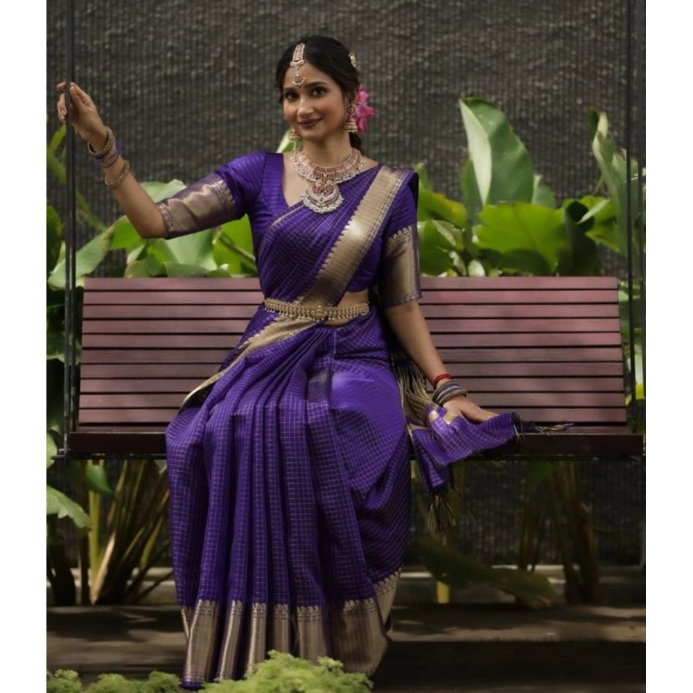 Amfyn Women's Banarasi Silk Printed Saree With Unstitched Blouse 5.5Mtr (Purple)