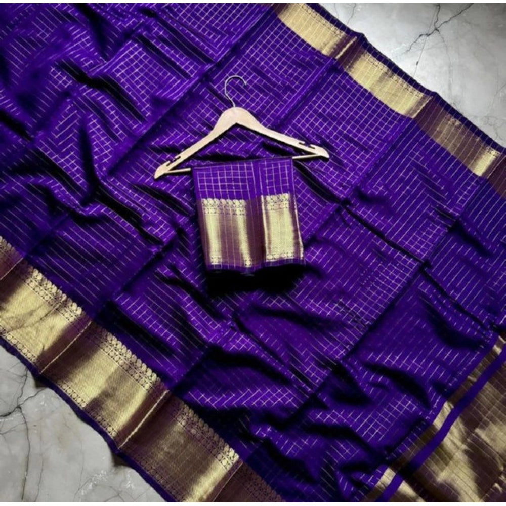 Amfyn Women's Banarasi Silk Printed Saree With Unstitched Blouse 5.5Mtr (Purple)