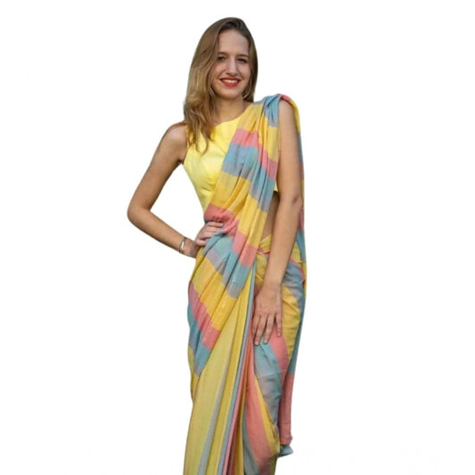Amfyn Women's Linen Printed Saree With Unstitched Blouse 5.5Mtr (Multicolor)