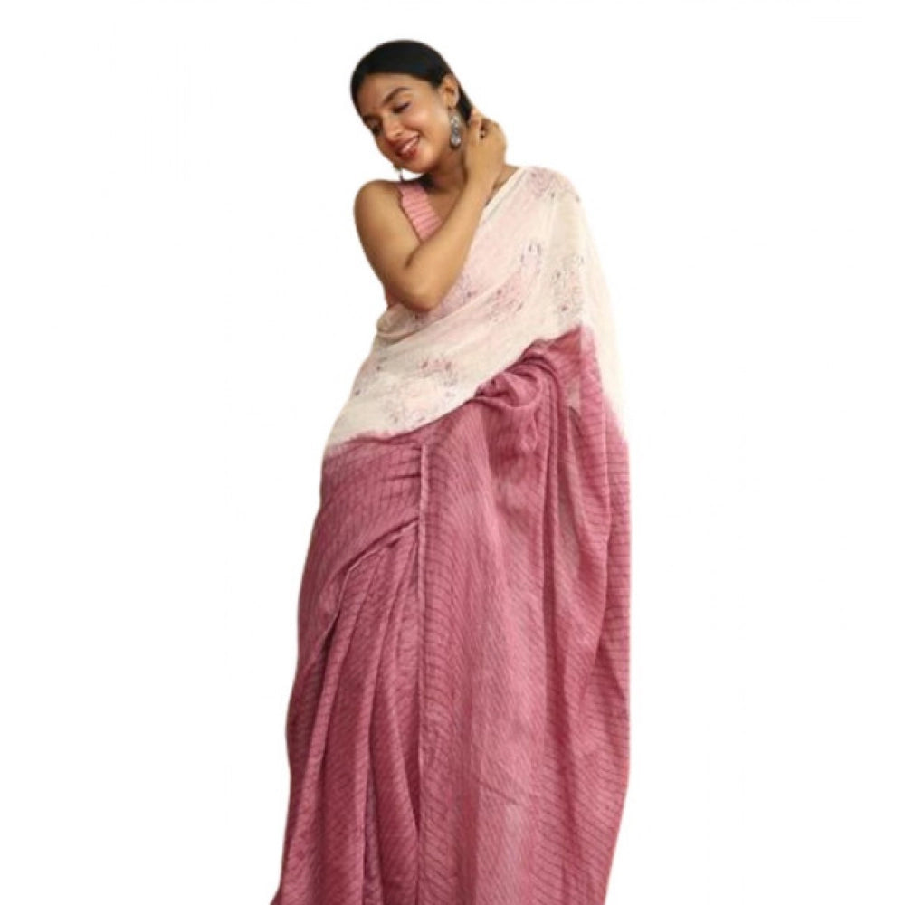 Amfyn Women's Linen Printed Saree With Unstitched Blouse 5.5Mtr (White)