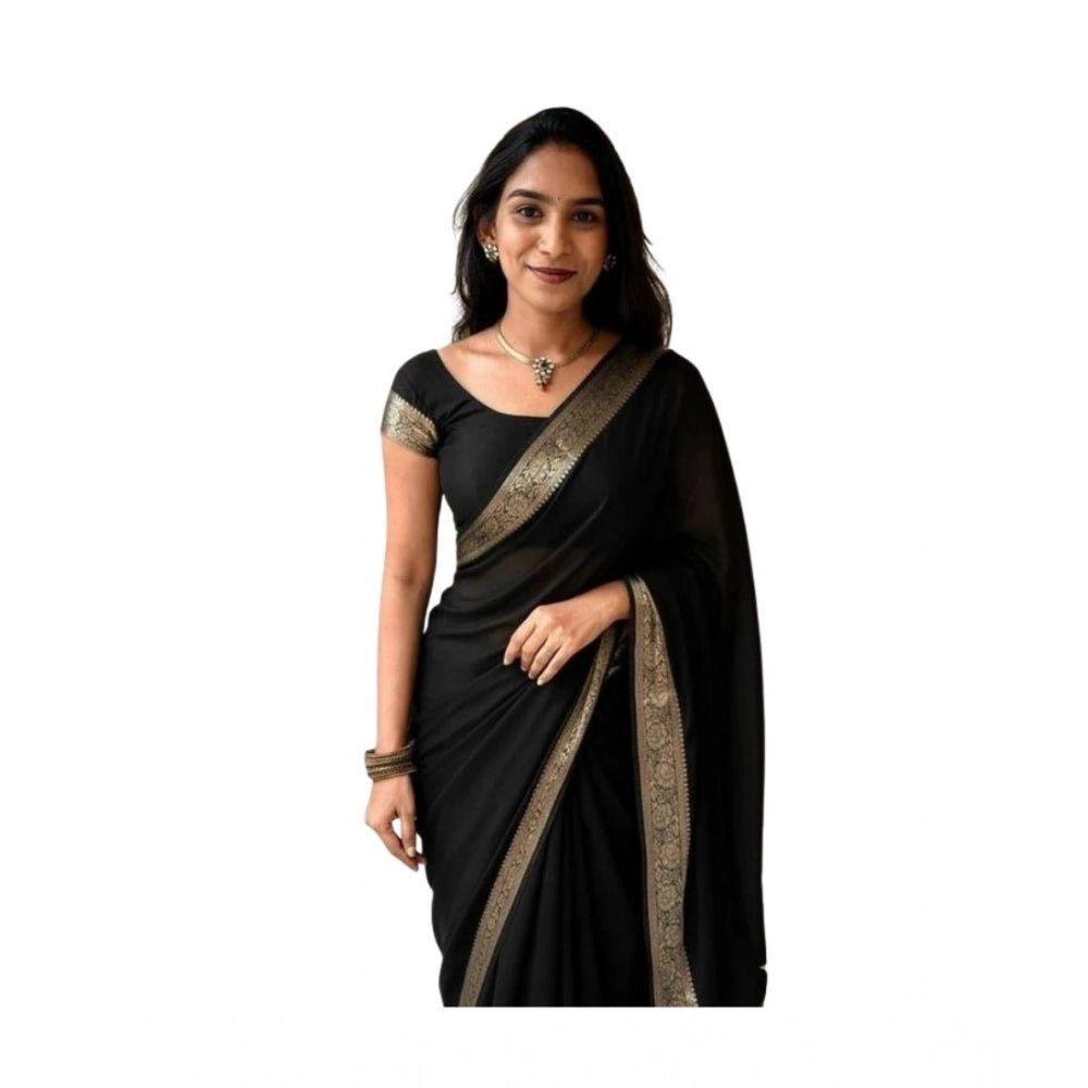 Amfyn Women's Vichitra Silk Printed Saree With Unstitched Blouse 5.5Mtr (Black)