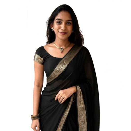 Amfyn Women's Vichitra Silk Printed Saree With Unstitched Blouse 5.5Mtr (Black)