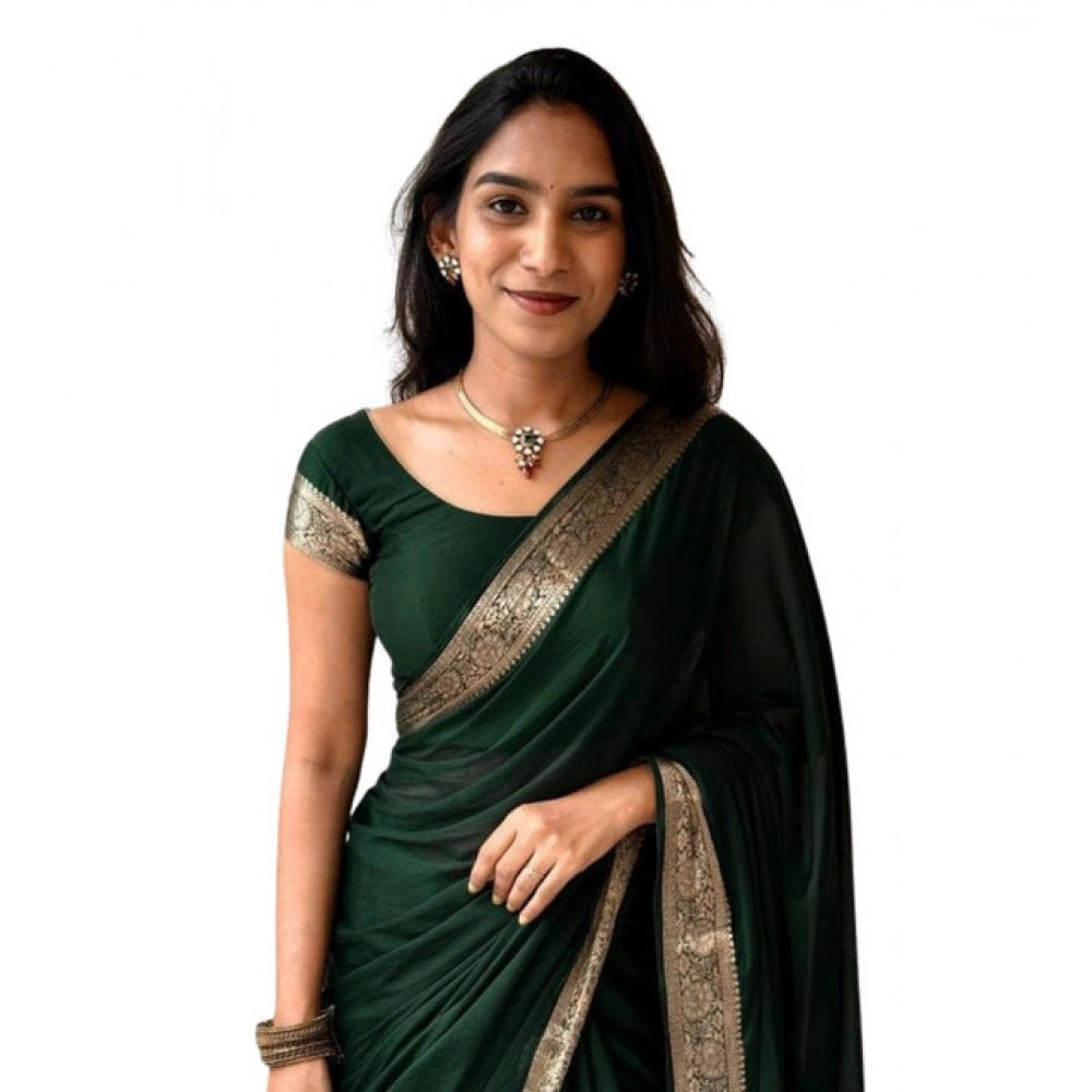 Amfyn Women's Vichitra Silk Printed Saree With Unstitched Blouse 5.5Mtr (Green)