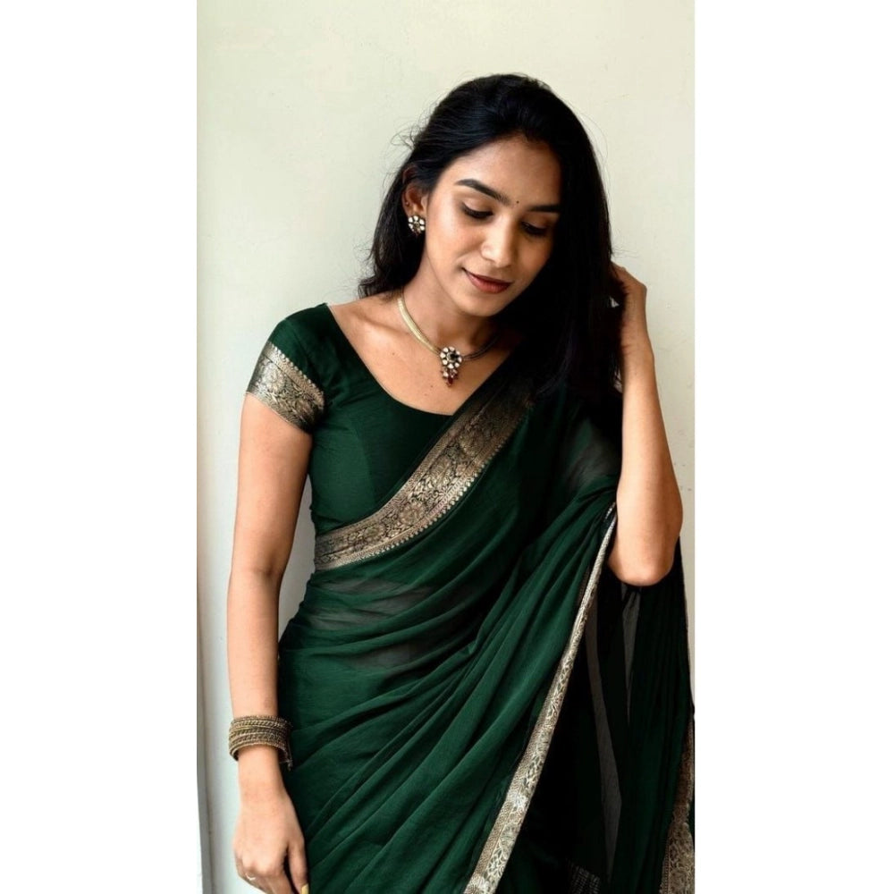 Amfyn Women's Vichitra Silk Printed Saree With Unstitched Blouse 5.5Mtr (Green)