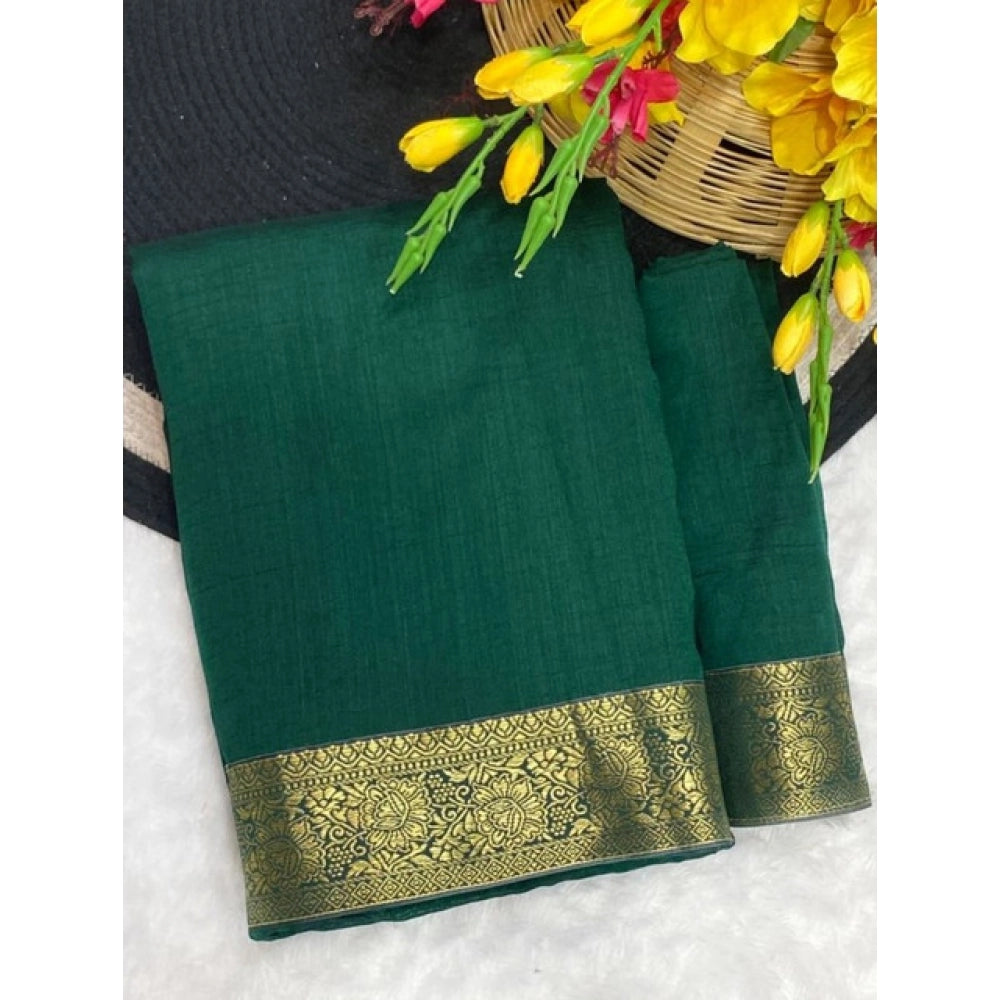 Amfyn Women's Vichitra Silk Printed Saree With Unstitched Blouse 5.5Mtr (Green)