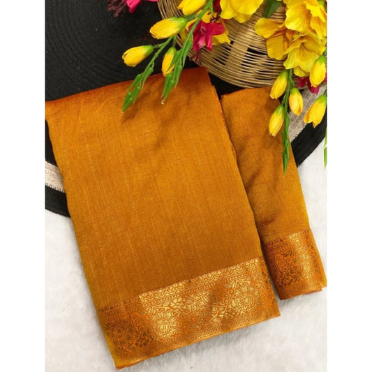 Amfyn Women's Vichitra Silk Printed Saree With Unstitched Blouse 5.5Mtr (Mustard)