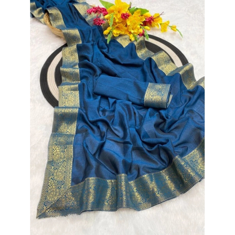 Amfyn Women's Vichitra Silk Printed Saree With Unstitched Blouse 5.5Mtr (Rama)