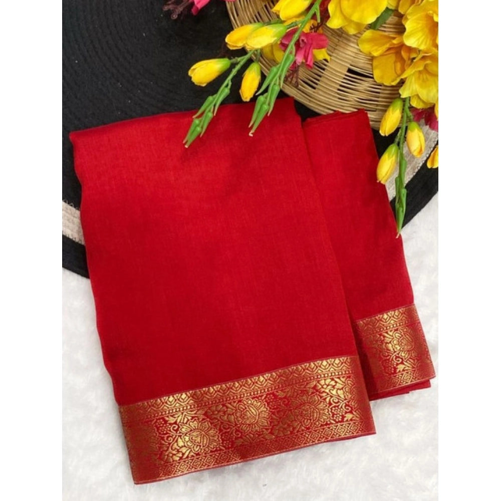 Amfyn Women's Vichitra Silk Printed Saree With Unstitched Blouse 5.5Mtr (Red)